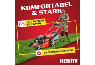 Benzinrasenmäher 554 SXE 5in1 mit Radantrieb Elektrostart, 53 cm Schnittbreite, Mulchkit, 6,5 PS van Hecht, Rood – productafbeelding 4 van 5