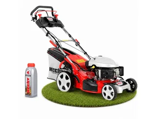 Benzinrasenmäher mit Antrieb Elektrostart 5in1 Funktion, 4Gänge, bis 4,5km/h, 51 cm Schnittbreite, 4,4 kW / 6 PS, Mulchkit, Seitenauswurf, Zerkleinern van Hecht, Rood – productafbeelding 1 van 5