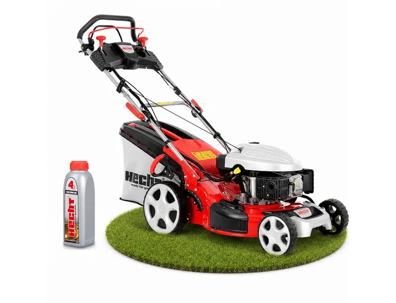 Benzinrasenmäher mit Antrieb Elektrostart 5in1 Funktion, 4Gänge, bis 4,5km/h, 51 cm Schnittbreite, 4,4 kW / 6 PS, Mulchkit, Seitenauswurf, Zerkleinern van Hecht, Rood – productafbeelding 1 van 5