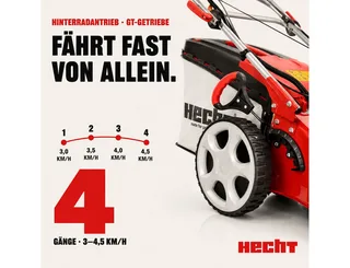 Benzinrasenmäher mit Antrieb Elektrostart 5in1 Funktion, 4Gänge, bis 4,5km/h, 51 cm Schnittbreite, 4,4 kW / 6 PS, Mulchkit, Seitenauswurf, Zerkleinern van Hecht, Rood – productafbeelding 5 van 5