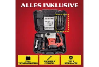 Bohrhammer mit Kabel 1500W SDS-Plus 4250 U/min, 230 V, max. 860 U/min, mit Koffer van Hecht, Rood – productafbeelding 5 van 5