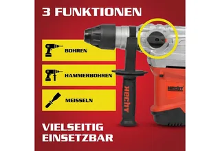 Bohrhammer mit Kabel 1500W SDS-Plus 4250 U/min, 230 V, max. 860 U/min, mit Koffer van Hecht, Rood – productafbeelding 3 van 5