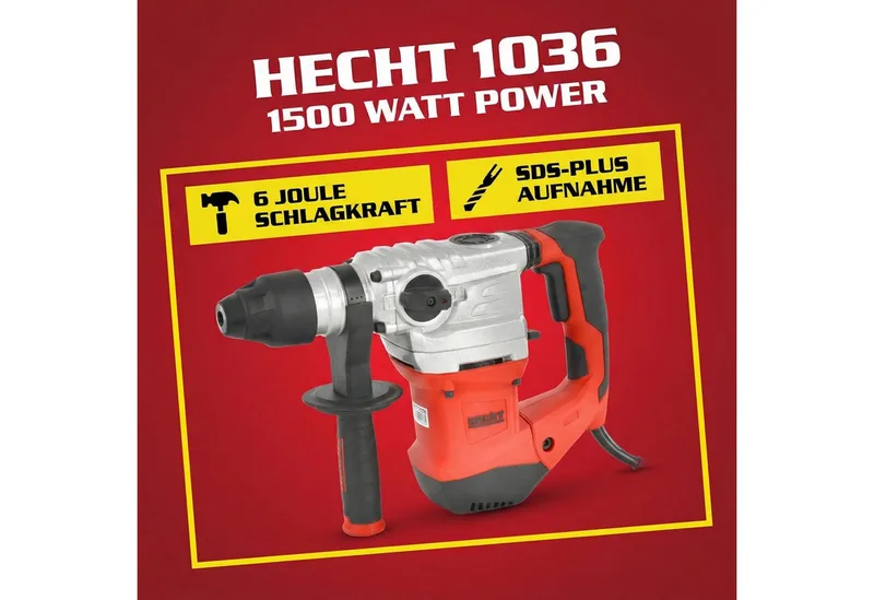 Bohrhammer mit Kabel 1500W SDS-Plus 4250 U/min, 230 V, max. 860 U/min, mit Koffer van Hecht, Rood – productafbeelding 2 van 5