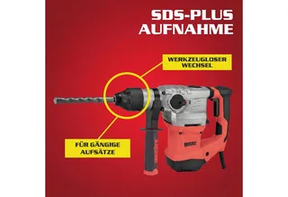 Bohrhammer mit Kabel 1500W SDS-Plus 4250 U/min, 230 V, max. 860 U/min, mit Koffer van Hecht, Rood – productafbeelding 4 van 5