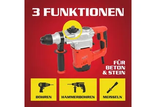 Bohrhammer mit Kabel 4250 U/min SDS-Plus, 230 V, max. 950 U/min, mit Koffer by Hecht, Red – product image 3 of 5