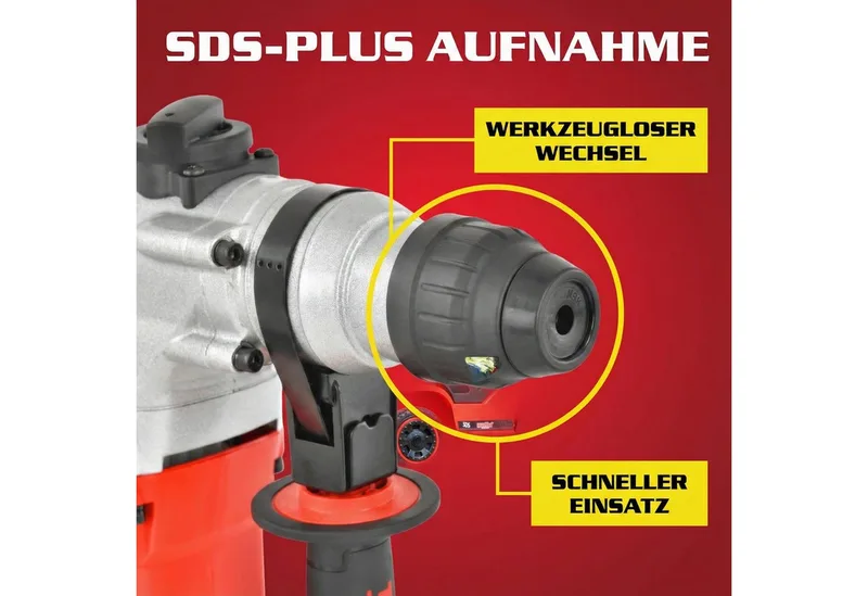 Bohrhammer mit Kabel 4250 U/min SDS-Plus, 230 V, max. 950 U/min, mit Koffer by Hecht, Red – product image 4 of 5