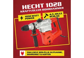 Bohrhammer mit Kabel 4250 U/min SDS-Plus, 230 V, max. 950 U/min, mit Koffer by Hecht, Red – product image 2 of 5