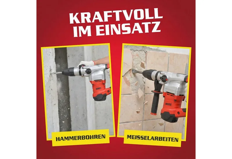 Bohrhammer mit Kabel SDS-Max 3530 U/min Transportkoffer 1600W, 230-240 V, max. 560 U/min, mit viel Zubehör von Hecht, Rot – Produktbild 3 von 5