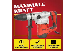 Bohrhammer mit Kabel SDS-Max 3530 U/min Transportkoffer 1600W, 230-240 V, max. 560 U/min, mit viel Zubehör von Hecht, Rot – Produktbild 5 von 5