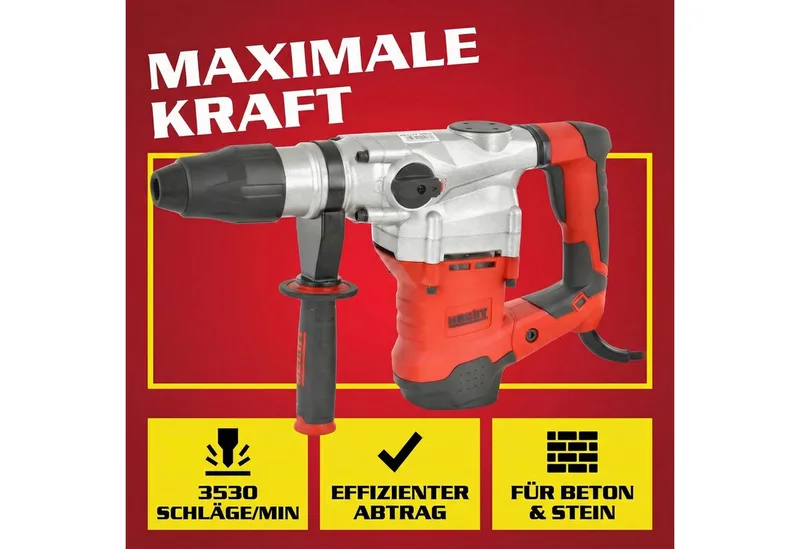 Bohrhammer mit Kabel SDS-Max 3530 U/min Transportkoffer 1600W, 230-240 V, max. 560 U/min, mit viel Zubehör von Hecht, Rot – Produktbild 5 von 5