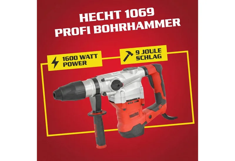 Bohrhammer mit Kabel SDS-Max 3530 U/min Transportkoffer 1600W, 230-240 V, max. 560 U/min, mit viel Zubehör von Hecht, Rot – Produktbild 2 von 5