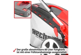 Elektrorasenmäher 1845 mit Mulchkit Stahlgehäuse, 46 cm Schnittbreite, 1800W, 30-75 mm Schnitthöhe von Hecht, Rot – Produktbild 5 von 5