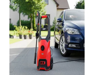 Hochdruckreiniger elektrisch mit Terrasen- & Waschbürste, 5,7m Schlauch, Druck max: 160 bar, Fördermenge max: 420 l/h, Transporträder, regulierbare Vario-Düse de Hecht, Rouge – image du produit 2 sur 5