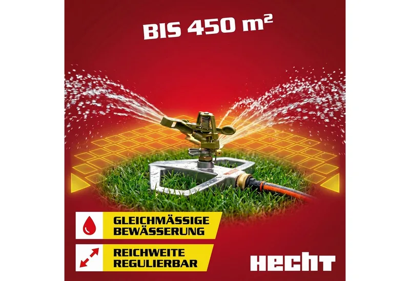 Kreisregner Impulsregner 06043 bis 450 m², für Flächen bis 450 m², sicherer Standfuß, 0 - 360° schwenkbar by Hecht, Silver – product image 3 of 5