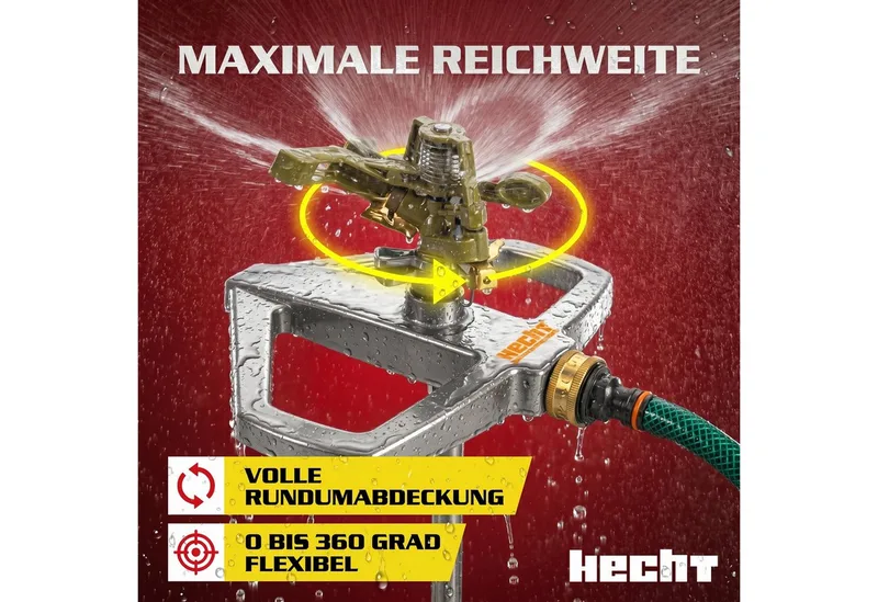 Kreisregner Impulsregner 06043 bis 450 m², für Flächen bis 450 m², sicherer Standfuß, 0 - 360° schwenkbar by Hecht, Silver – product image 4 of 5