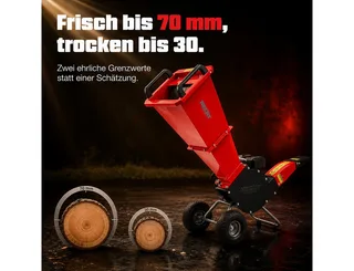 Messerhäcksler Gartenhäcksler 6206, 2 Wendemesser, Trommel, Holz Schredder Häcksler, 7 cm max. Astdurchmesser, 4,3 kW / 5,8 PS, Luftbereifung, verstellbarer Auswurfschacht by Hecht – product image 4 of 5