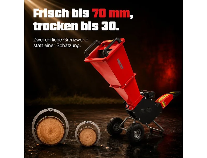 Messerhäcksler Gartenhäcksler 6206, 2 Wendemesser, Trommel, Holz Schredder Häcksler, 7 cm max. Astdurchmesser, 4,3 kW / 5,8 PS, Luftbereifung, verstellbarer Auswurfschacht by Hecht – product image 4 of 5