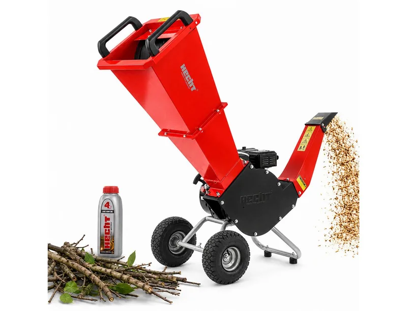Messerhäcksler Gartenhäcksler 6206, 2 Wendemesser, Trommel, Holz Schredder Häcksler, 7 cm max. Astdurchmesser, 4,3 kW / 5,8 PS, Luftbereifung, verstellbarer Auswurfschacht by Hecht – product image 1 of 5