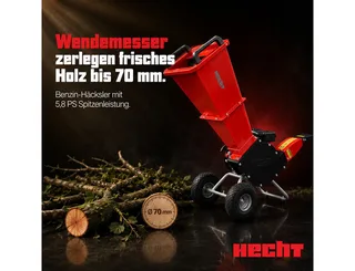 Messerhäcksler Gartenhäcksler 6206, 2 Wendemesser, Trommel, Holz Schredder Häcksler, 7 cm max. Astdurchmesser, 4,3 kW / 5,8 PS, Luftbereifung, verstellbarer Auswurfschacht by Hecht – product image 2 of 5