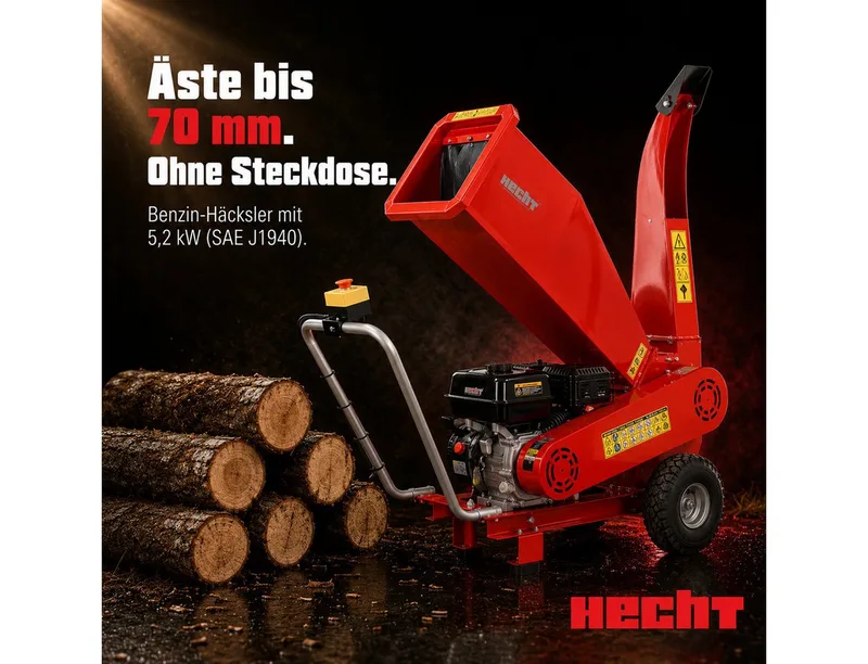 Messerhäcksler Gartenhäcksler Benzin 6208 Messerwalze mit zwei Messern Holzhäcksler, 7,00 cm max. Astdurchmesser, 208 cm³, 7 PS, 56 kg, Garten Holz Häcksler Schredder van Hecht – productafbeelding 2 van 5