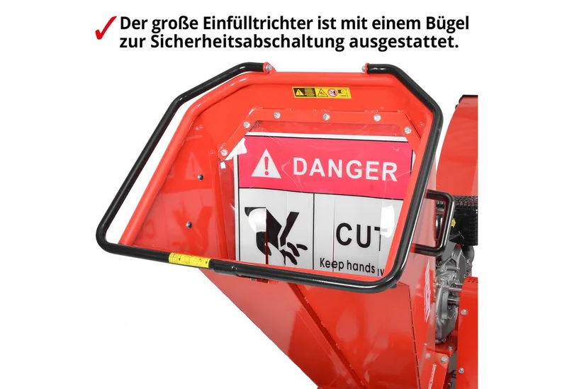 Messerhäcksler Gartenhäcksler Benzin 6642 Anhängerkupplung Holz Schredder Häcksler, 15 PS, Elektrostart, Messerwalze mit 2 Messern by Hecht – product image 4 of 5