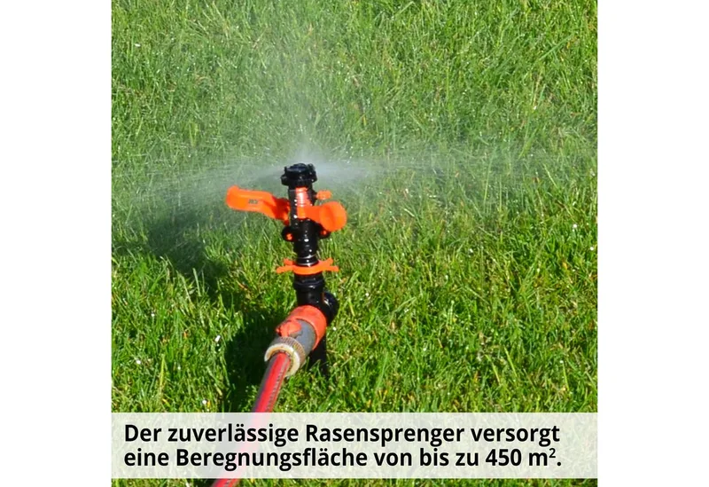 Regner 08103 Impulsregner, für Flächen bis 450 m², 15 cm lang, Rasensprenger Gartensprenger Kreisregner Erdspieß Bewässerung 360° von Hecht, Orange – Produktbild 5 von 5