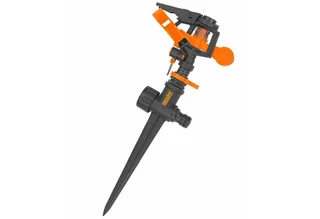 Regner 08103 Impulsregner, für Flächen bis 450 m², 15 cm lang, Rasensprenger Gartensprenger Kreisregner Erdspieß Bewässerung 360° von Hecht, Orange – Produktbild 1 von 5