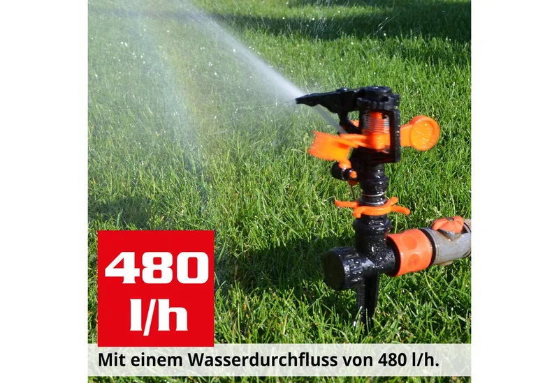 Regner 08103 Impulsregner, für Flächen bis 450 m², 15 cm lang, Rasensprenger Gartensprenger Kreisregner Erdspieß Bewässerung 360° von Hecht, Orange – Produktbild 4 von 5