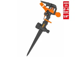 Regner 08103 Impulsregner, für Flächen bis 450 m², 15 cm lang, Rasensprenger Gartensprenger Kreisregner Erdspieß Bewässerung 360° von Hecht, Orange – Produktbild 2 von 5