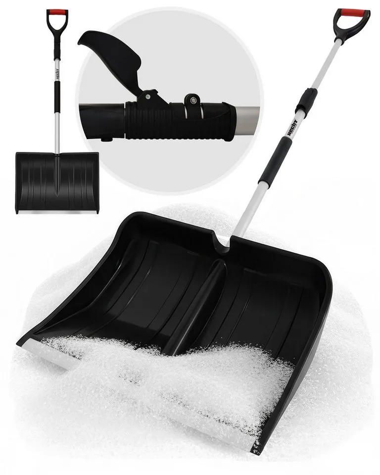 Schneeschieber Schneeschaufel Teleskop Aluminium mit Metallkante, 49 cm Arbeitsbreite, mit 155,5 cm langem Stiel, 1,38 kg, Ergonomisch, Metallkante, D-Griff, Kunststoff Schnee Schaufel de Hecht, Noir – image du produit