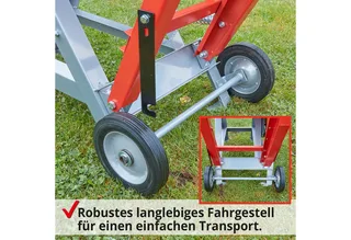 Wippkreissäge 8300 Elektro mit Ø 505 mm HM Sägeblatt, Auflagenverlängerung, Äste bis ⌀ 17 cm, mit Räder, 3000 W van Hecht, Rood – productafbeelding 5 van 5
