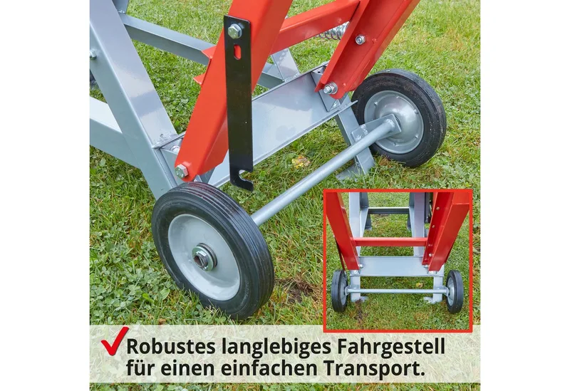 Wippkreissäge 8300 Elektro mit Ø 505 mm HM Sägeblatt, Auflagenverlängerung, Äste bis ⌀ 17 cm, mit Räder, 3000 W van Hecht, Rood – productafbeelding 5 van 5