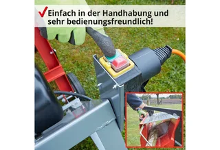 Wippkreissäge 8300 Elektro mit Ø 505 mm HM Sägeblatt, Auflagenverlängerung, Äste bis ⌀ 17 cm, mit Räder, 3000 W van Hecht, Rood – productafbeelding 3 van 5