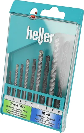Heller 17742 9 9teilig Bohrer- und Bit-Sortiment Metall, Kunststoff, Mauerwerk, Stein 3 mm, 4 mm, 5 mm, 6 mm, 8 mm von Heller – Produktbild 1 von 2
