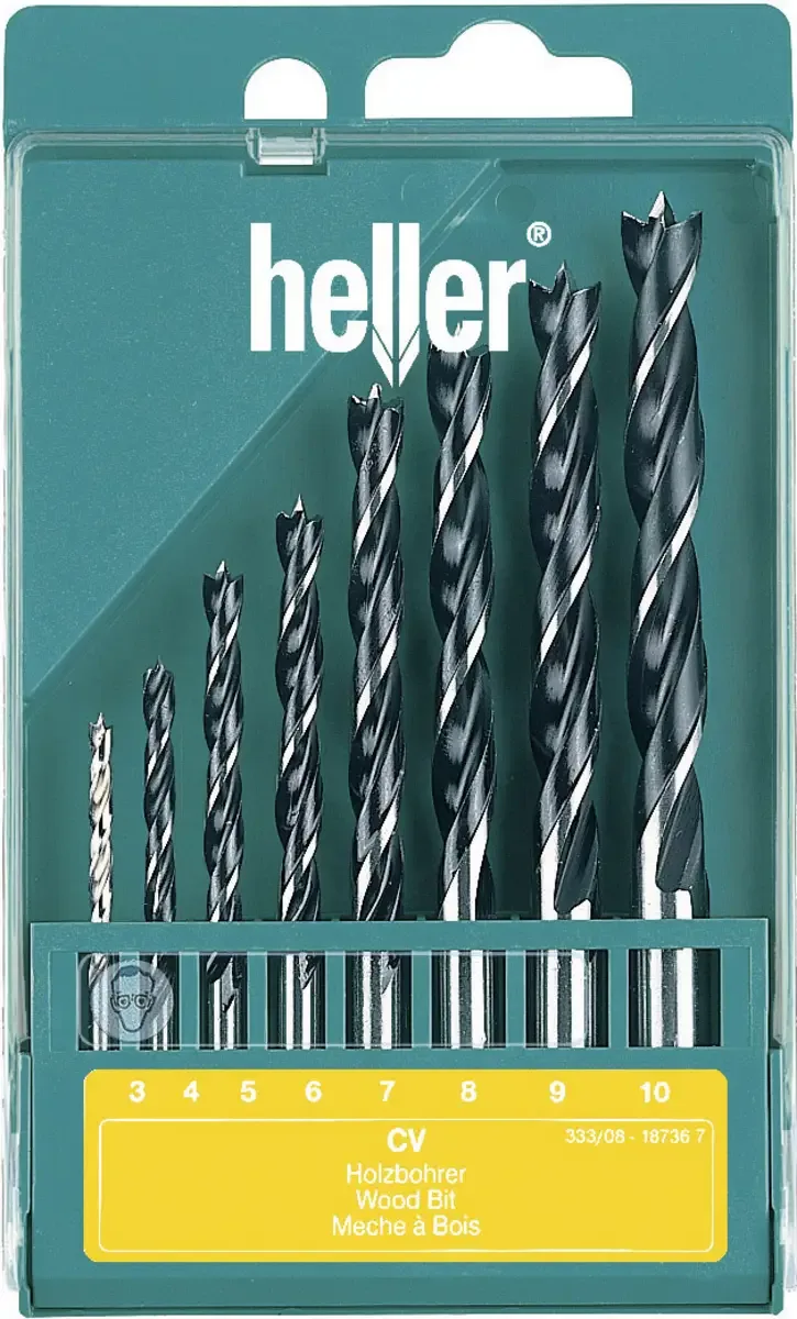 Heller 205241 Holz-Spiralbohrer-Set 8teilig 3 mm, 4 mm, 5 mm, 6 mm, 7 mm, 8 mm, 9 mm, 10 mm Zylinderschaft 1 Set de Heller – image du produit