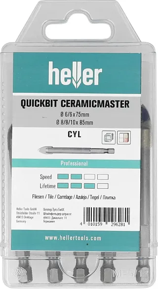 Heller 29628 Glas- und Fliesenbohrer 5teilig 6 mm, 8 mm, 10 mm 1/4 (6.3 mm) 5 St. de Heller – image du produit 1 sur 2