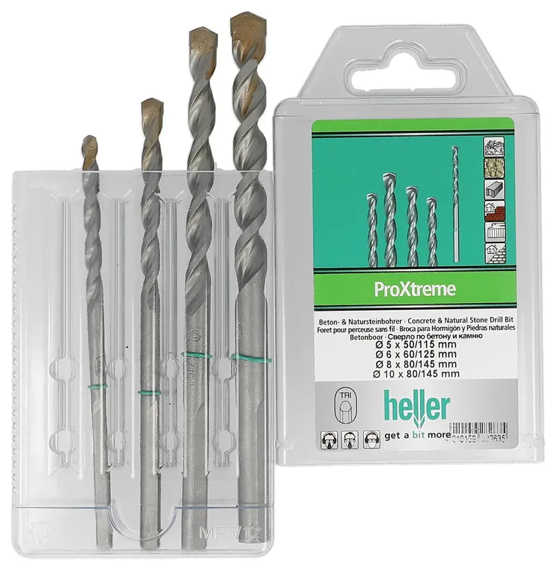 ProXtreme 28263 5 Hartmetall Beton-Spiralbohrer-Set 4teilig 5 mm, 6 mm, 8 mm, 10 mm Dreikantschaft 1 Set de Heller – image du produit 2 sur 2