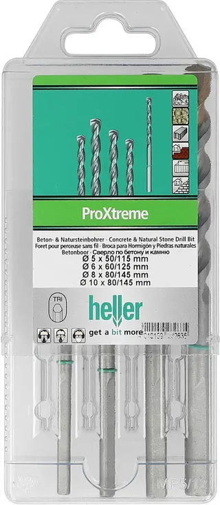 ProXtreme 28263 5 Hartmetall Beton-Spiralbohrer-Set 4teilig 5 mm, 6 mm, 8 mm, 10 mm Dreikantschaft 1 Set de Heller – image du produit 1 sur 2