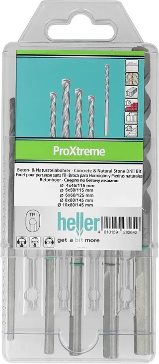 ProXtreme Beton-& Natursteinbohrer, Satz 5-tlg. Durchmesser 4/5/6/8/10 von Heller – Produktbild 1 von 2