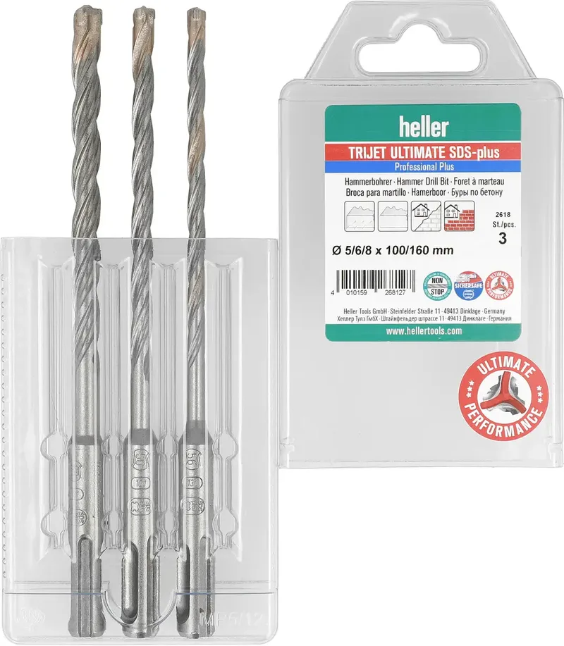 TriJet 26812 7 Hartmetall Hammerbohrer-Set 5 mm, 6 mm, 8 mm SDS-Plus 1 Set by Heller – product image 1 of 2