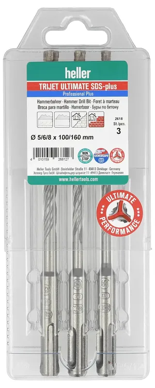 TriJet 26812 7 Hartmetall Hammerbohrer-Set 5 mm, 6 mm, 8 mm SDS-Plus 1 Set by Heller – product image 2 of 2