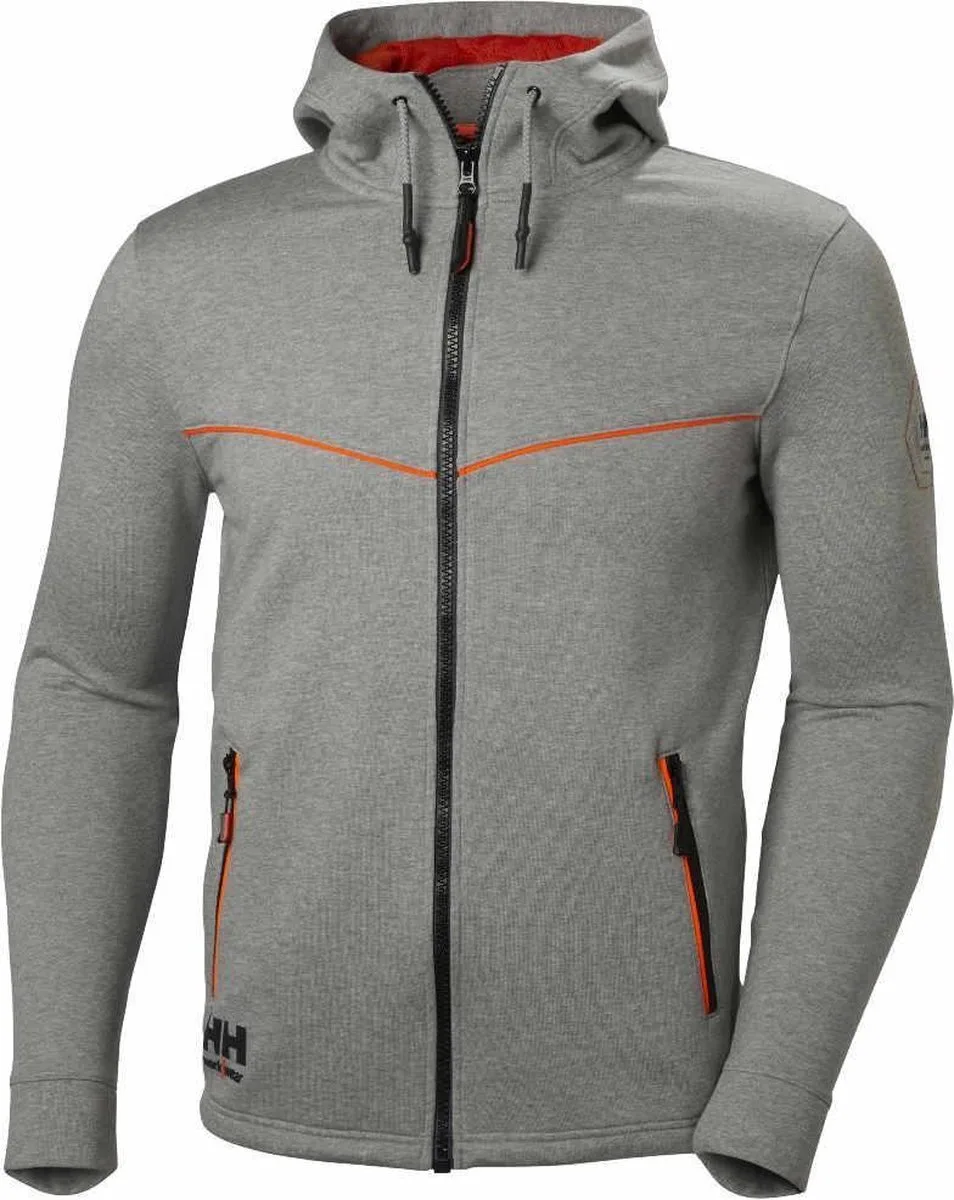 Helly Hansen 79197 Evolution Zip Hoodie Regular Fit Chelsea fra Helly Hansen Workwear, Grå, Orange – produktbillede