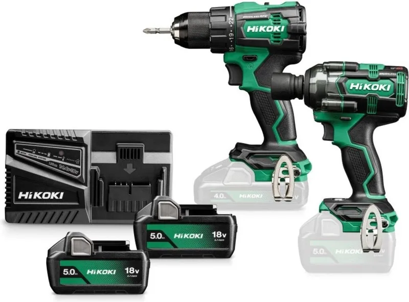 KC18DEWKZ 18 V Comboset met DS18DE + WR18DH 2x BSL1850MA + lader in HSCIII - 18 Volt accuboormachine + slagmoeraanzetter 345Nm de HiKOKI – image du produit