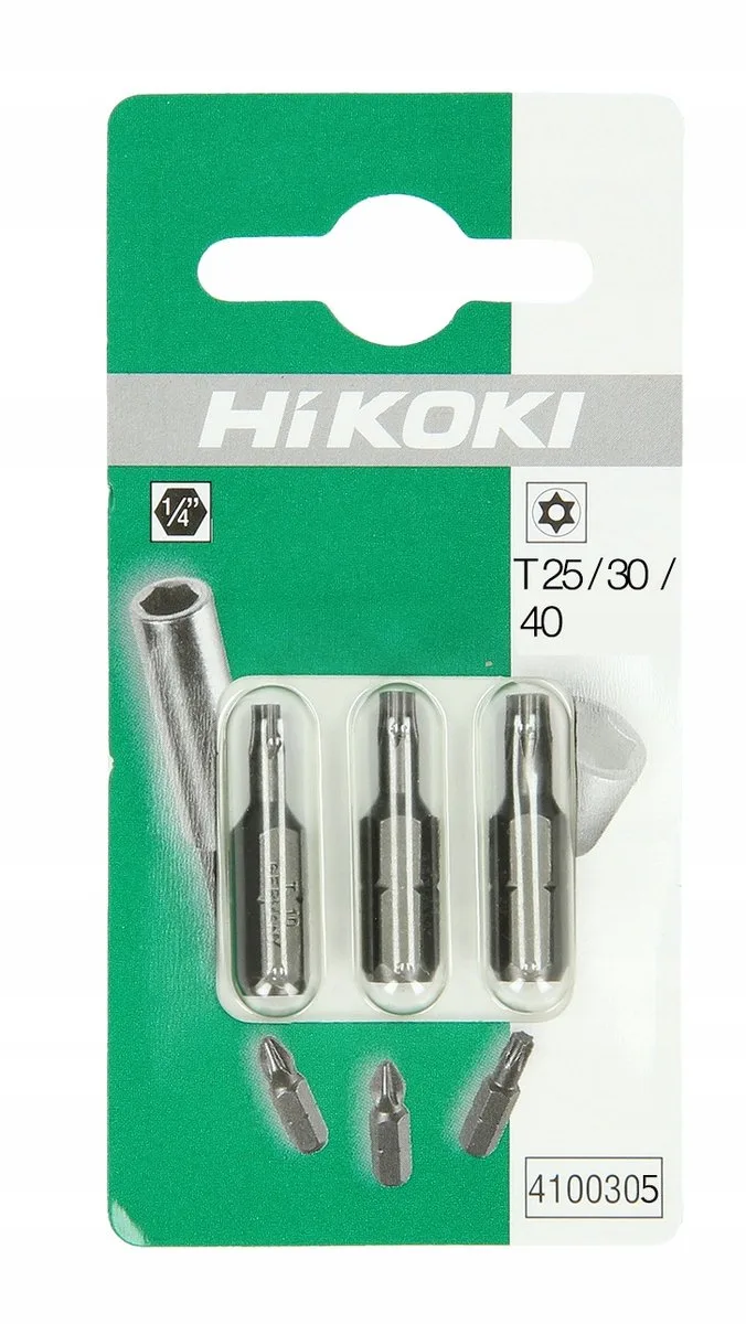 Torx Bit Set met Gat 1/4" T25/T30/T40 - 25mm - 3 Stuks de HiKOKI, Argent – image du produit