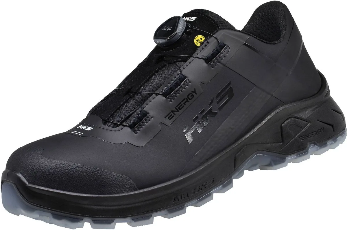AirGuard Black BOA S3L werkschoenen - veiligheidsschoenen - safety shoes - heren - dames - laag - stalen neus - zonder veters - antislip - ESD - lichtgewicht - Vegan - zwart van HKS, Zwart, 36 – productafbeelding