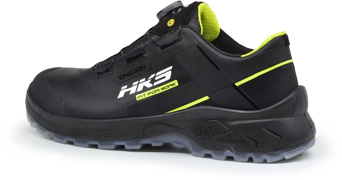 AirGuard Neon Black BOA S3L werkschoenen - veiligheidsschoenen - safety shoes - heren - laag - stalen neus - zonder veters - antislip - ESD - lichtgewicht - Vegan - zwart van HKS, Groen, Zwart, 43 – productafbeelding