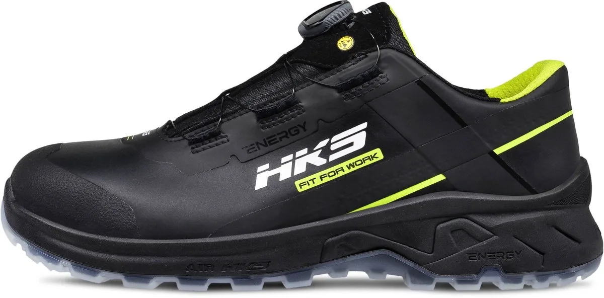 AirGuard Neon Black BOA S3L werkschoenen - veiligheidsschoenen - safety shoes - heren - laag - stalen neus - zonder veters - antislip - ESD - lichtgewicht - Vegan - zwart van HKS, Groen, Zwart, 41 – productafbeelding