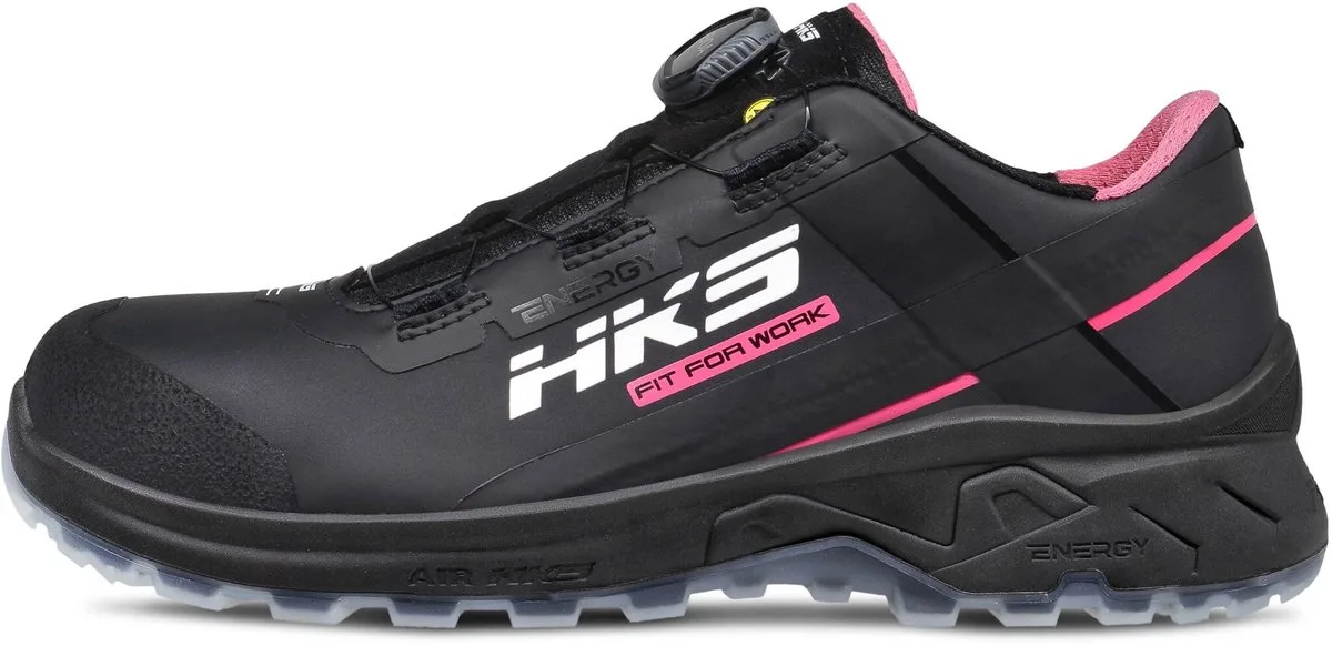AirGuard Pink Black BOA S3L werkschoenen - veiligheidsschoenen - safety shoes - dames - laag - stalen neus - zonder veters - antislip - ESD - lichtgewicht - Vegan - zwart fra HKS, Lyserød, Sort, 39 – produktbillede