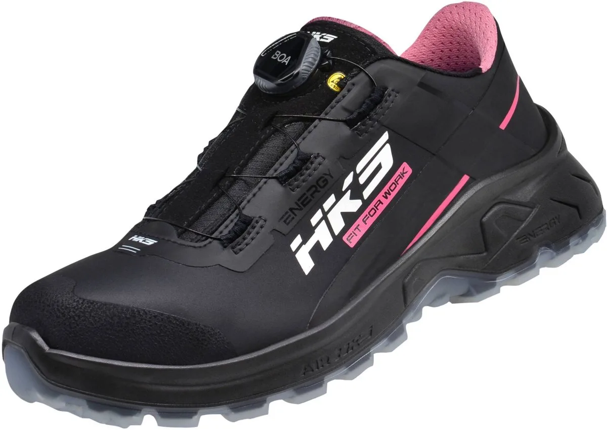 AirGuard Pink Black BOA S3L werkschoenen - veiligheidsschoenen - safety shoes - dames - laag - stalen neus - zonder veters - antislip - ESD - lichtgewicht - Vegan - zwart van HKS, Roze, Zwart, 37 – productafbeelding