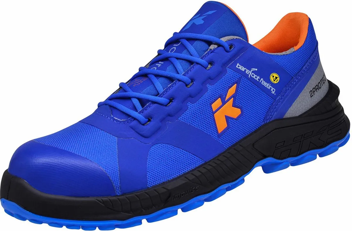 Barefoot Feeling BFS 32 S3 werkschoenen - veiligheidsschoenen - safety shoes - laag - dames - heren - composiet - metaalvrij - antislip - ESD - lichtgewicht - Vegan de HKS, Bleu, Orange, 38 – image du produit